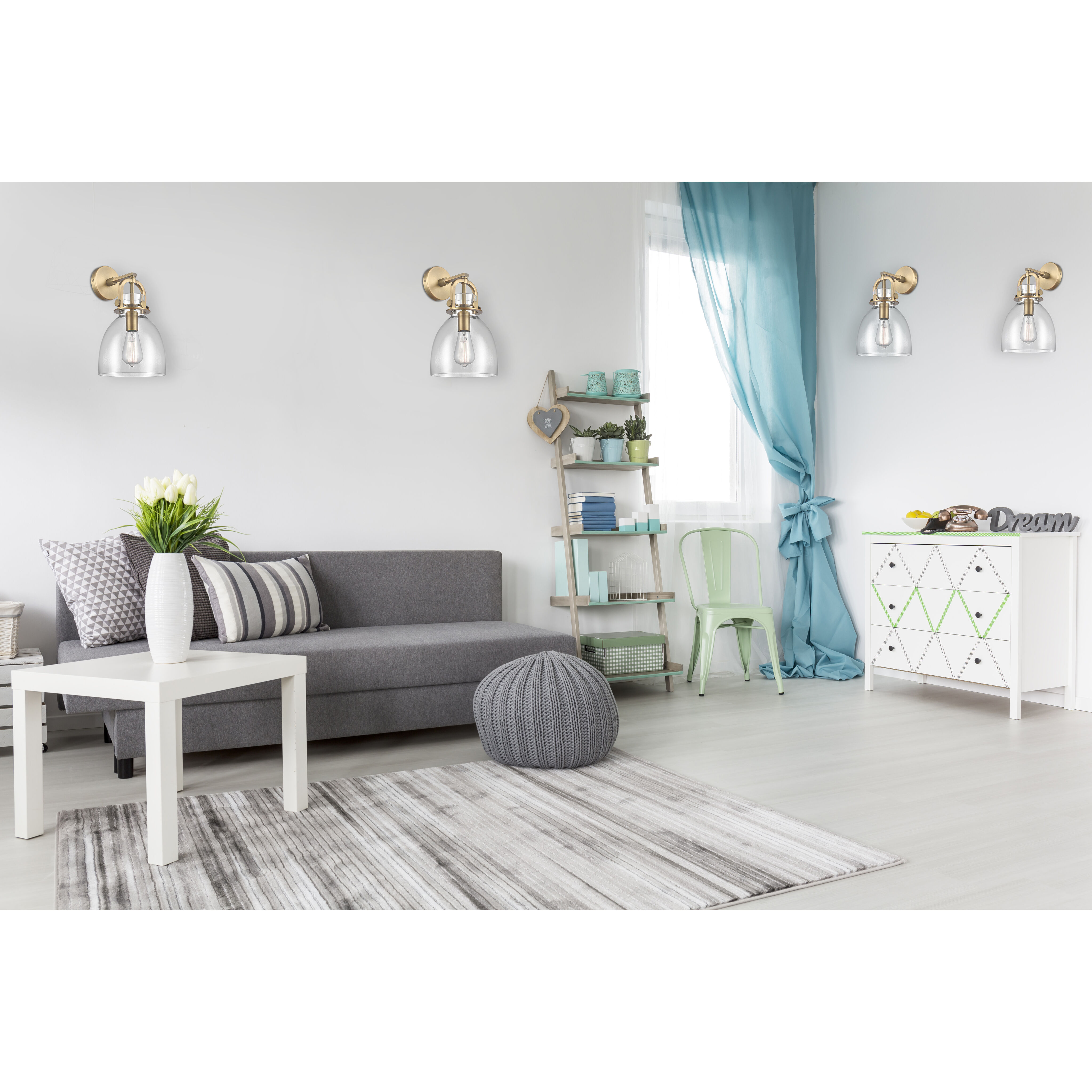 Restoration Newton LED 8 inch Brushed Brass Sconce Wall Light, Restoration