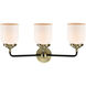 Nouveau Small Bell 3 Light 23 inch Black Antique Brass Bath Vanity Light Wall Light in Matte White Glass, Nouveau