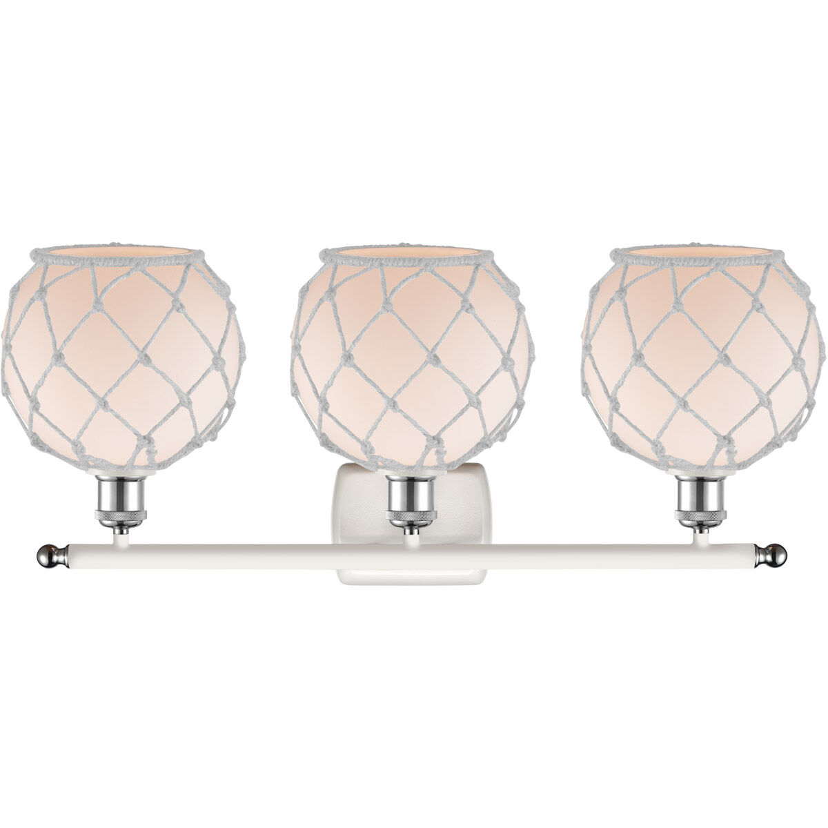 Ballston Farmhouse Rope 3 Light 26 inch White and Polished Chrome Bath Vanity Light Wall Light in White Glass with White Rope, Ballston