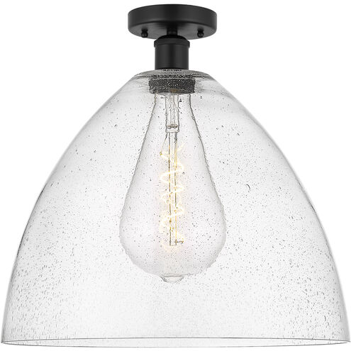 Edison Bristol Glass 1 Light 16 inch Matte Black Semi-Flush Mount Ceiling Light in Seedy Glass