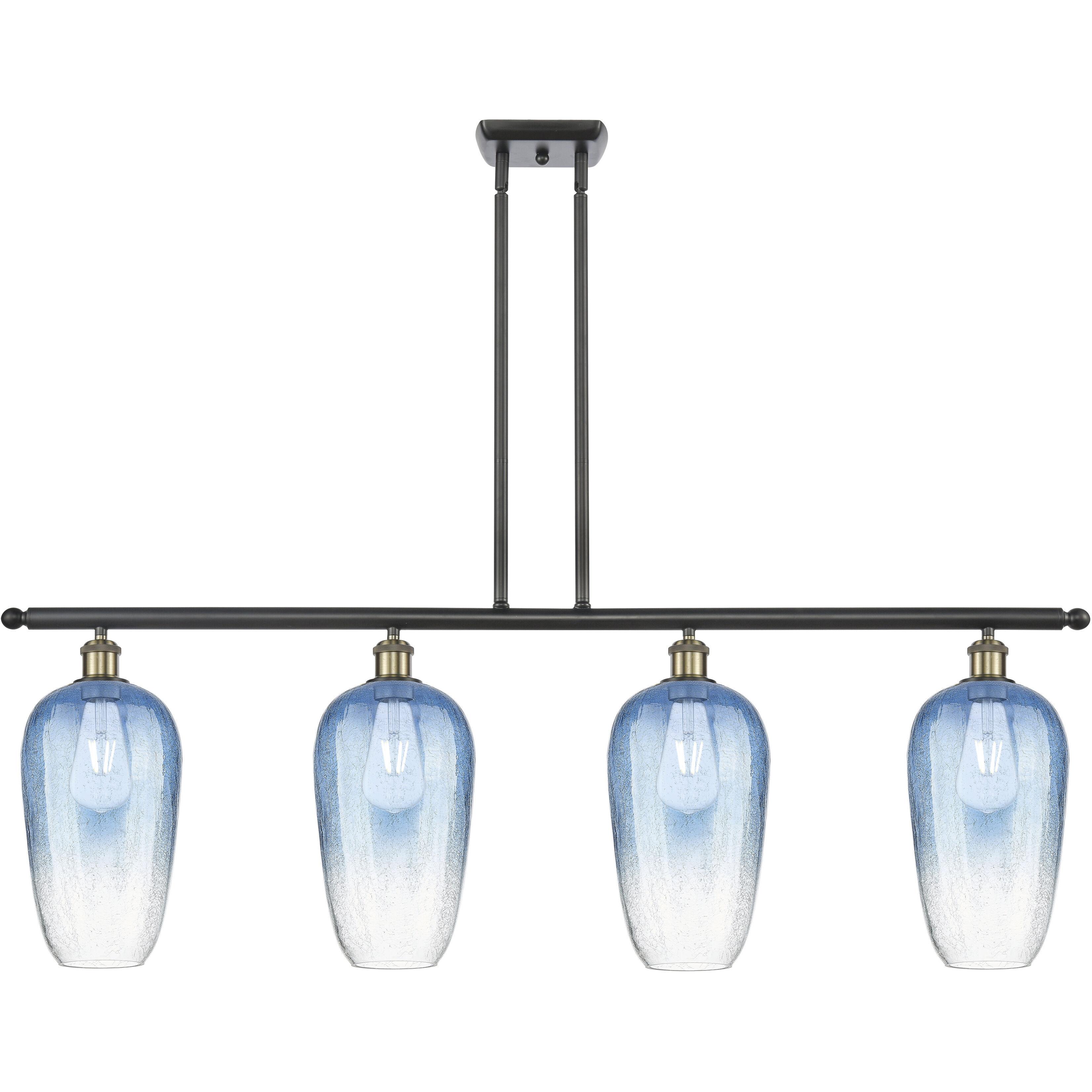 Ballston Brookhaven Flute Island Light Ceiling Light in Black Antique Brass, Sapphire Blue Glass