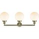 Franklin Restoration Large Beacon 3 Light 32 inch Antique Brass Bath Vanity Light Wall Light in Cased Matte White Glass, Franklin Restoration