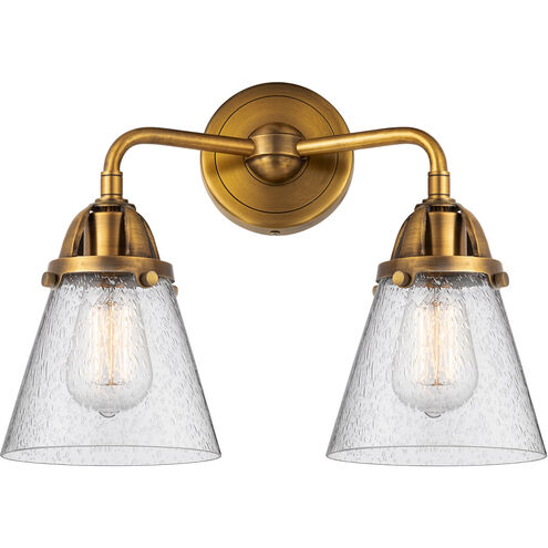 Nouveau 2 Small Cone LED 14.25 inch Brushed Brass Bath Vanity Light Wall Light in Seedy Glass