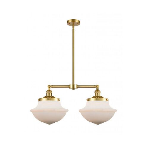 Franklin Restoration Large Oxford 2 Light 25 inch Satin Gold Island Light Ceiling Light in Matte White Glass, Franklin Restoration
