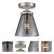 Nouveau Small Cone LED 6 inch Brushed Satin Nickel Semi-Flush Mount Ceiling Light in Plated Smoke Glass, Nouveau