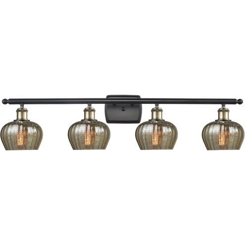 Ballston Fenton 4 Light 36 inch Black Antique Brass Bath Vanity Light Wall Light in Mercury Glass, Ballston