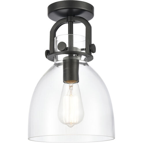 Newton Bell 1 Light 8 inch Matte Black Flush Mount Ceiling Light in Clear Glass