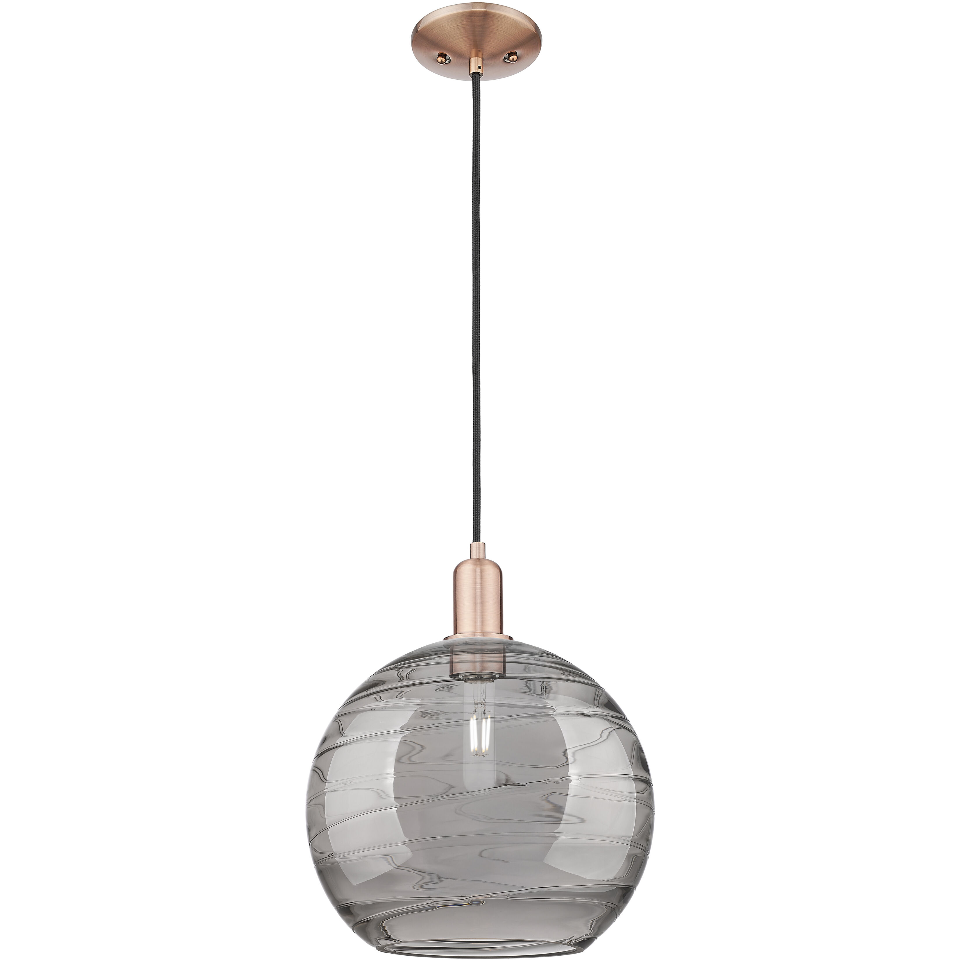 Arcadia Athens Deco Swirl 1 Light 12 inch Antique Copper Mini Pendant Ceiling Light