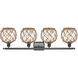 Ballston Farmhouse Rope 4 Light 36 inch Matte Black Bath Vanity Light Wall Light in Clear Glass with Brown Rope, Ballston