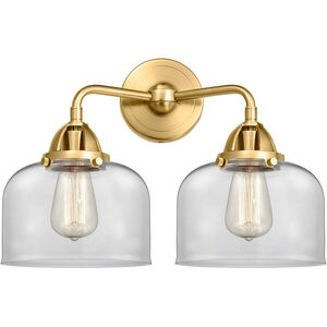 Nouveau 2 Large Bell 2 Light 16 inch Satin Gold Bath Vanity Light Wall Light in Clear Glass
