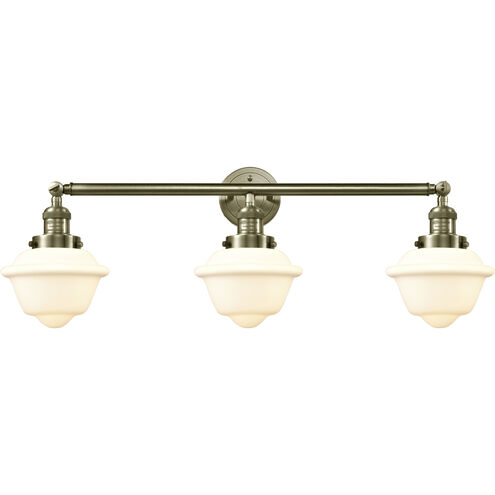 Franklin Restoration Small Oxford LED 34 inch Antique Brass Bath Vanity Light Wall Light in Matte White Glass, Franklin Restoration