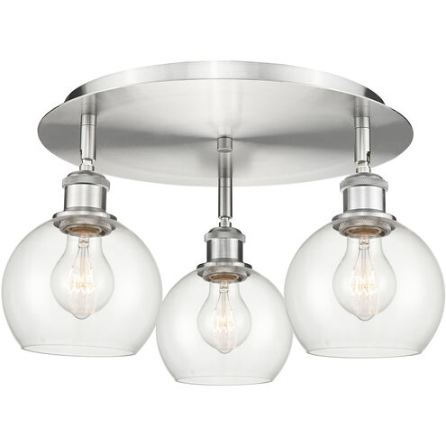 Athens 3 Light 17.75 inch Satin Nickel Flush Mount Ceiling Light in Clear