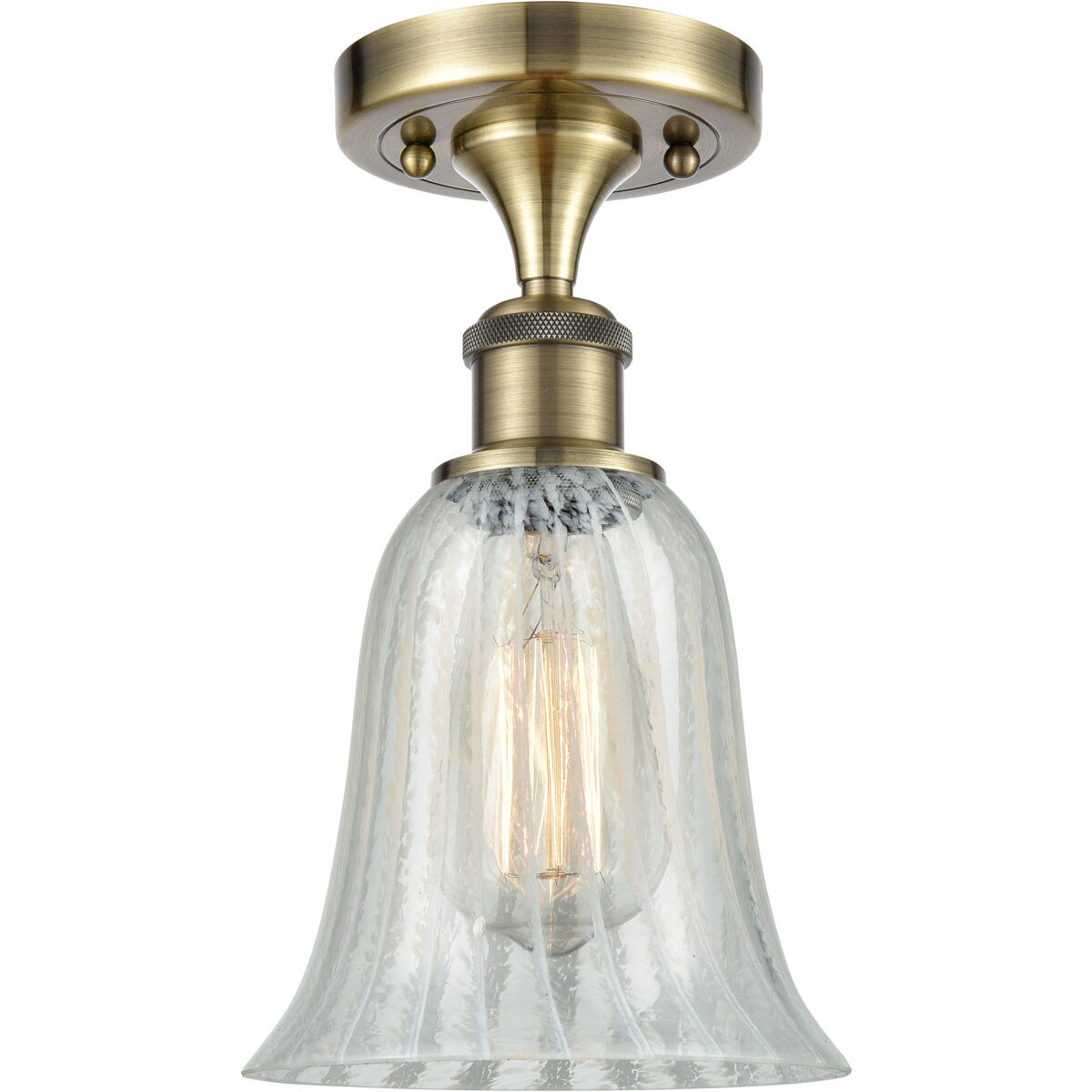 Ballston Hanover LED 6.25 inch Antique Brass Semi-Flush Mount Ceiling Light in Mouchette Glass, Ballston
