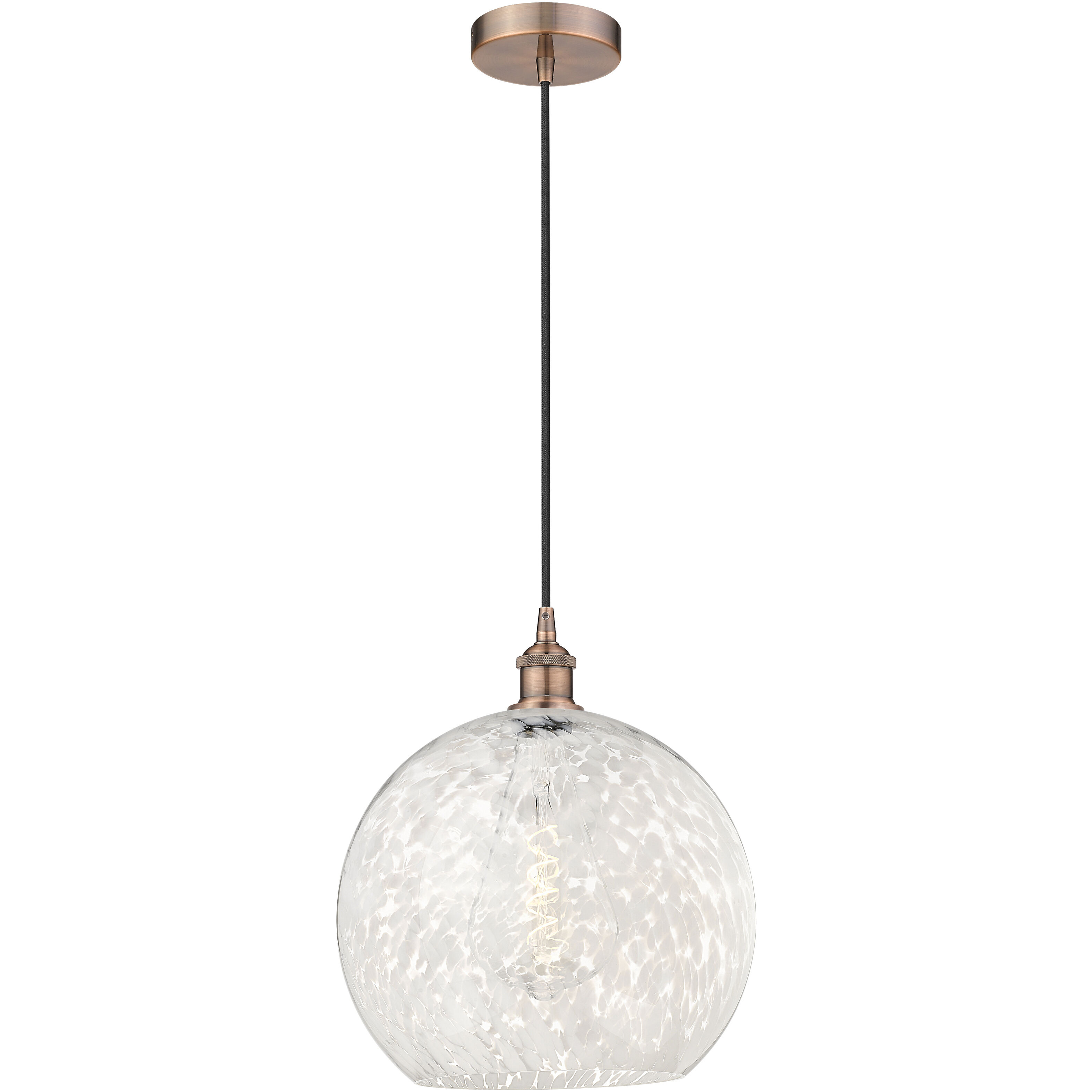 Edison White Mouchette 1 Light 13.75 inch Antique Copper Cord Hung Pendant Ceiling Light