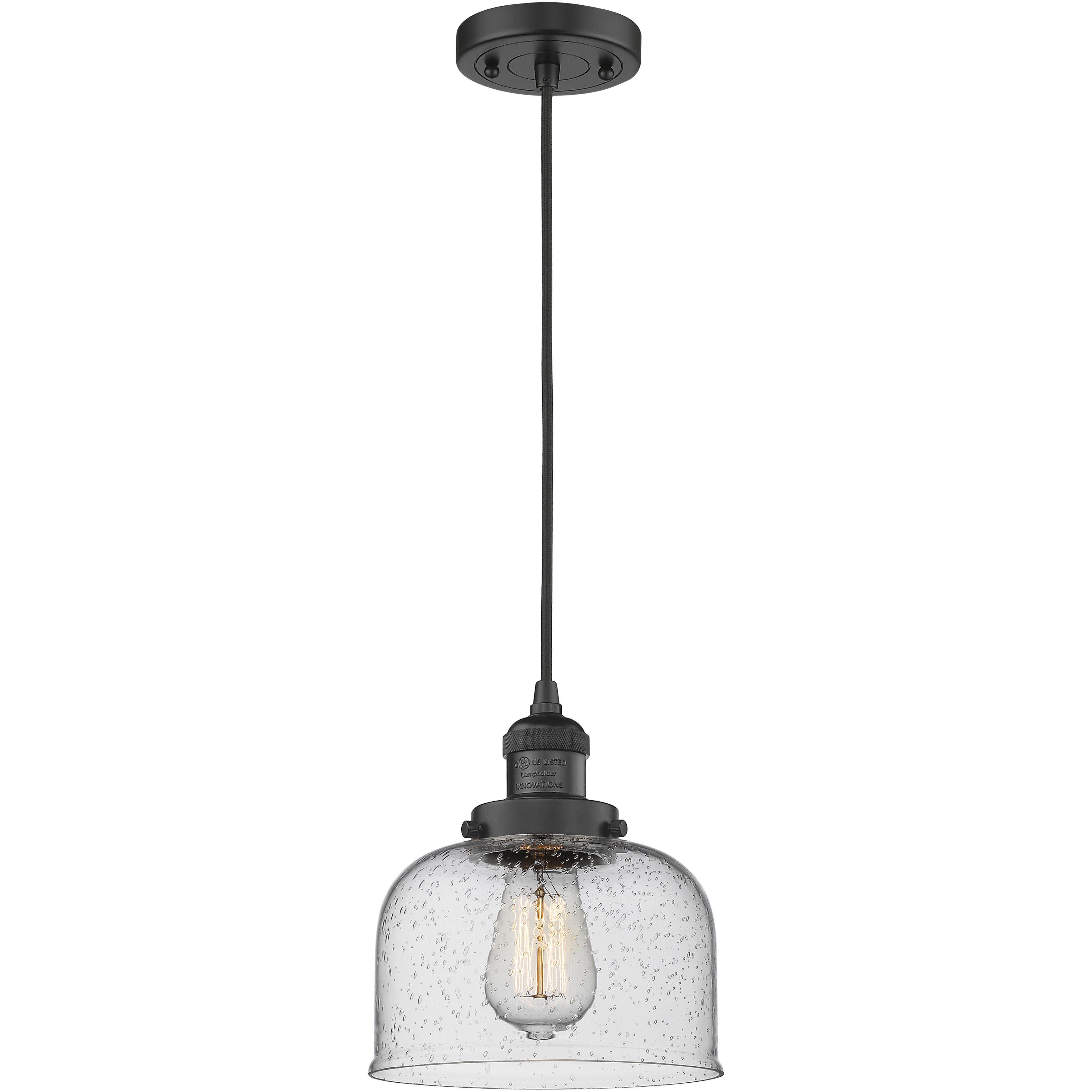 Franklin Restoration Bell 1 Light 8 inch Matte Black Mini Pendant Ceiling Light in Incandescent, Seedy, Franklin Restoration