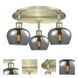 Fenton 3 Light 18.25 inch Antique Brass Flush Mount Ceiling Light in Plated Smoke
