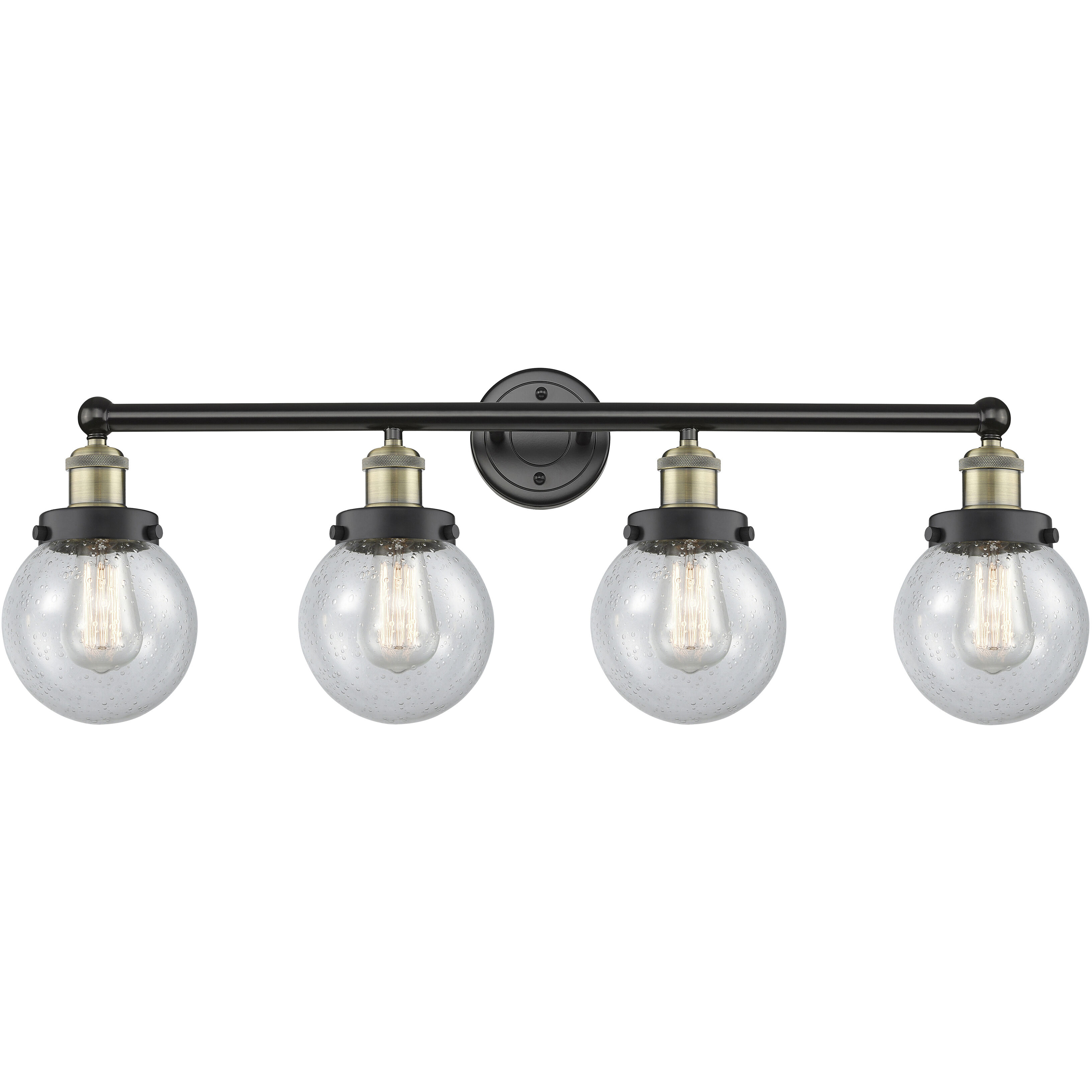 Beacon 4 Light 33.5 inch Black Antique Brass Bath Vanity Light Wall Light in Seedy Glass, Small