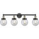 Beacon 4 Light 33.5 inch Black Antique Brass Bath Vanity Light Wall Light in Seedy Glass, Small