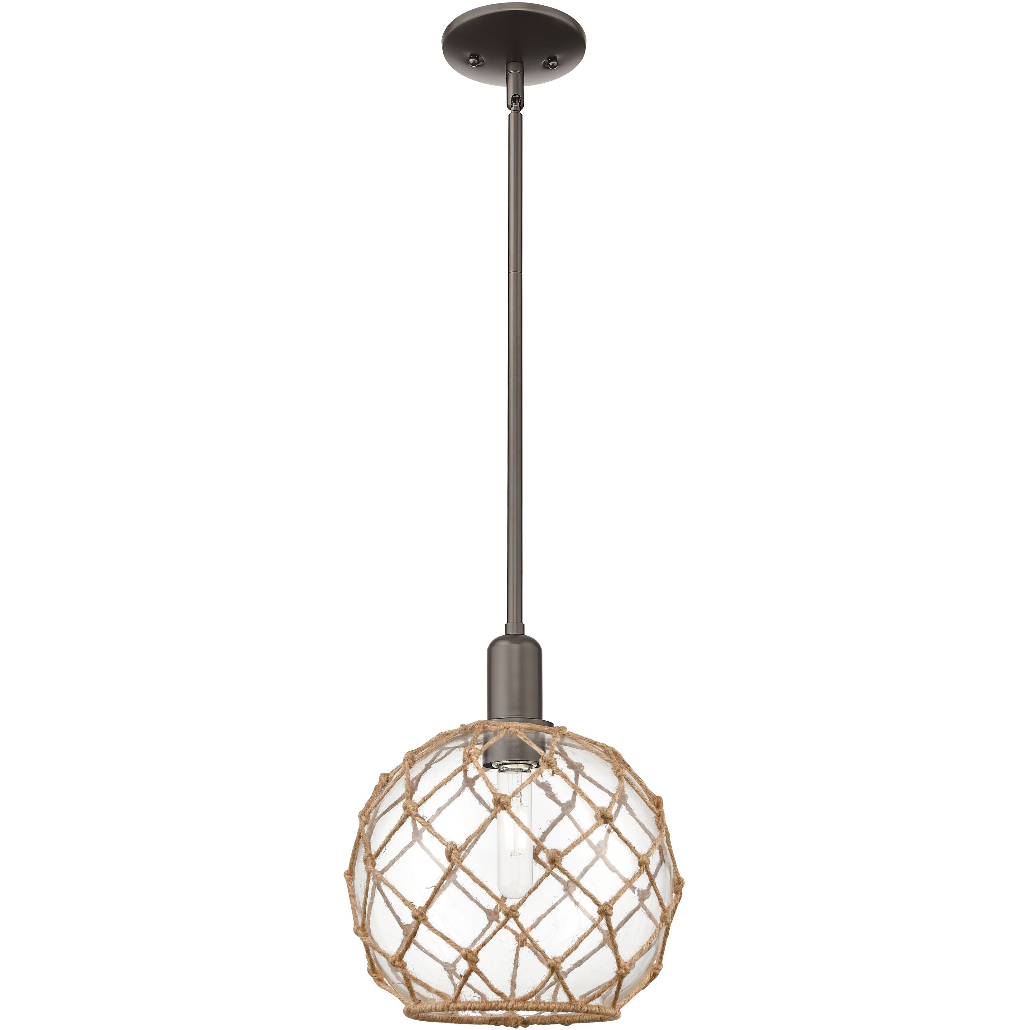 Arcadia Farmhouse Rope 1 Light 10 inch Oil Rubbed Bronze Mini Pendant Ceiling Light in Clear Glass with Brown Rope