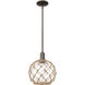 Arcadia Farmhouse Rope 1 Light 10 inch Oil Rubbed Bronze Mini Pendant Ceiling Light in Clear Glass with Brown Rope