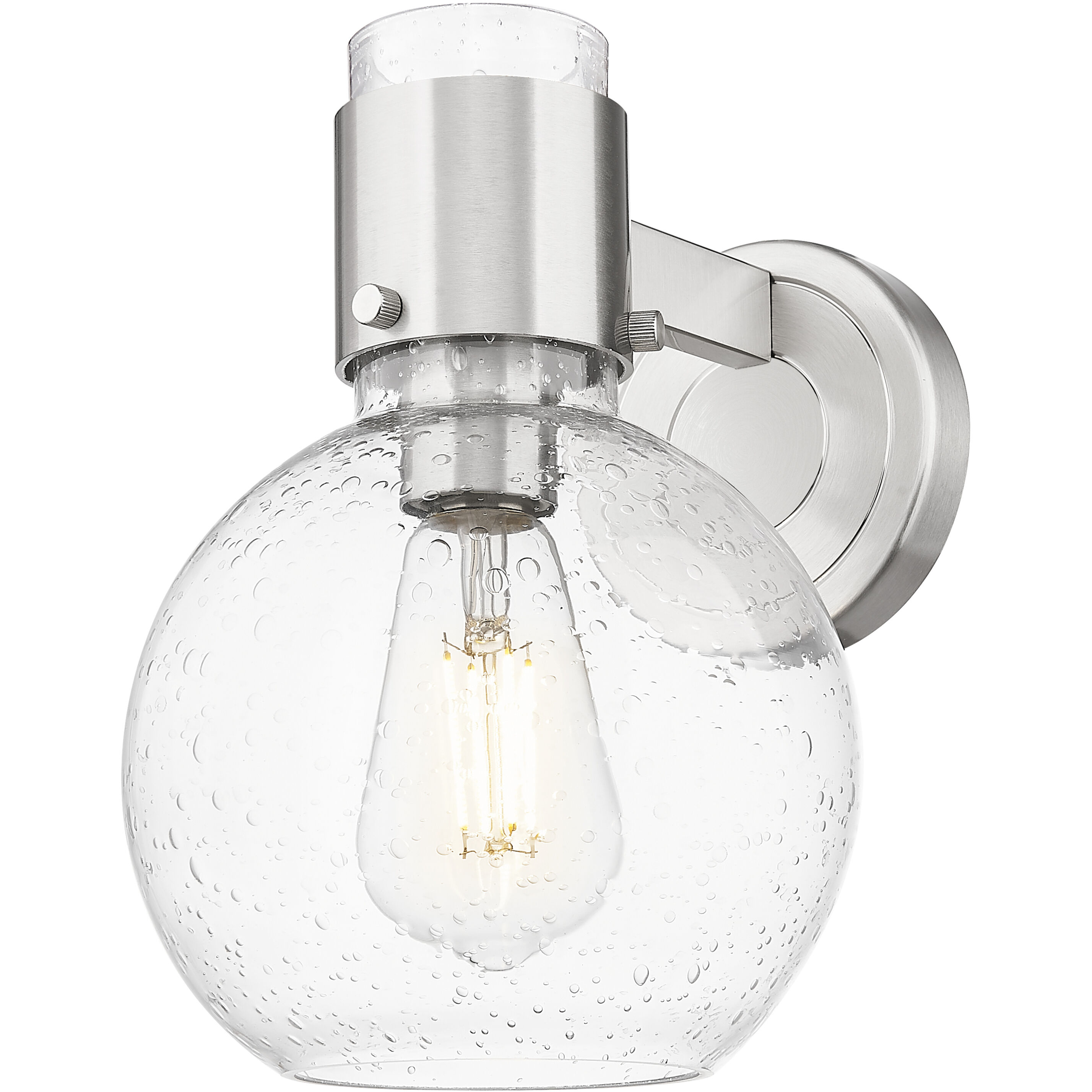 Lawton Sphere Sconce Wall Light in Brushed Satin Nickel, Seedy Glass