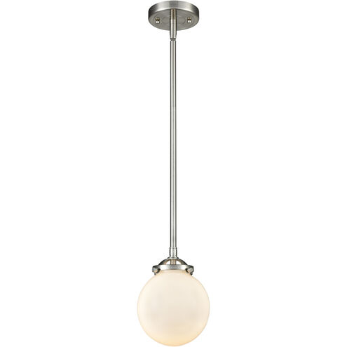 Nouveau Beacon 1 Light 6 inch Brushed Satin Nickel Mini Pendant Ceiling Light in Matte White Glass, Nouveau