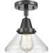 Franklin Restoration Caden 1 Light 8 inch Matte Black Flush Mount Ceiling Light in Seedy Glass