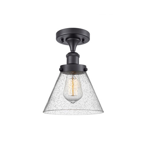 Ballston Large Cone LED 8 inch Matte Black Semi-Flush Mount Ceiling Light in Seedy Glass, Ballston