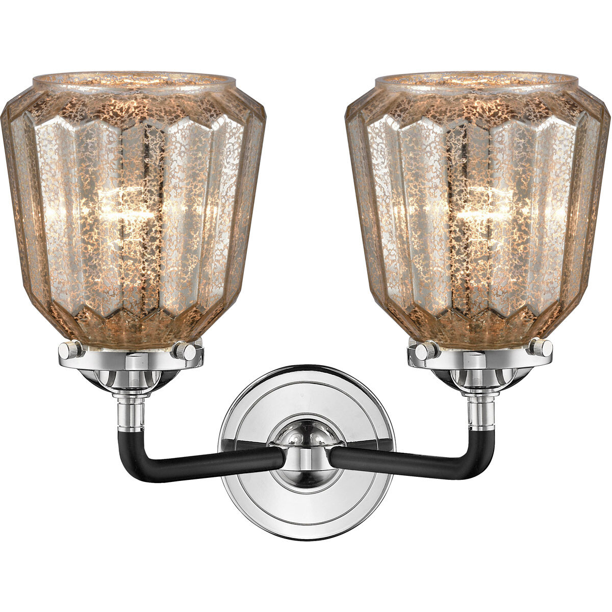 Nouveau Chatham LED 14 inch Black Polished Nickel Bath Vanity Light Wall Light in Mercury Glass, Nouveau