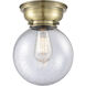 Aditi Large Beacon 1 Light 8 inch Antique Brass Flush Mount Ceiling Light in Incandescent, Seedy Glass, Aditi