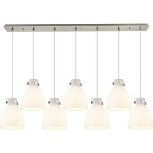 Newton Bell 7 Light 51.75 inch Brushed Satin Nickel Linear Pendant Ceiling Light in White Glass
