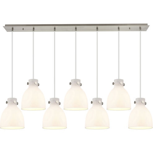 Newton Bell 7 Light 51.75 inch Brushed Satin Nickel Linear Pendant Ceiling Light in White Glass