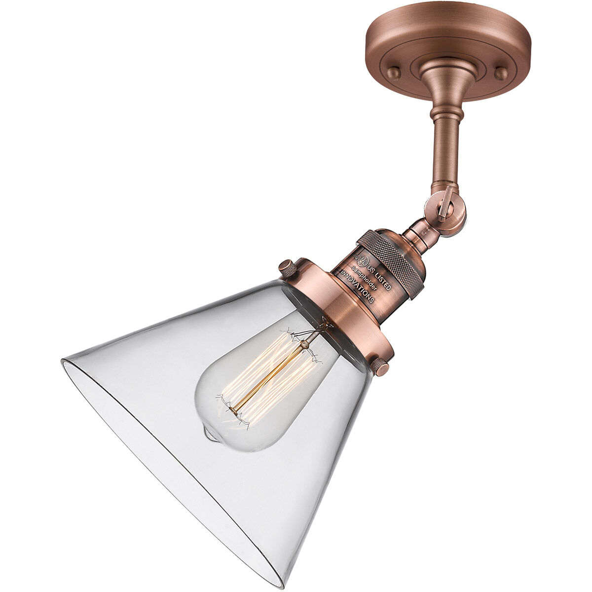 Franklin Restoration Large Cone 1 Light 8 inch Antique Copper Semi-Flush Mount Ceiling Light in Clear Glass, Franklin Restoration