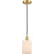 Edison Hadley LED 4.5 inch Satin Gold Mini Pendant Ceiling Light in Matte White Glass