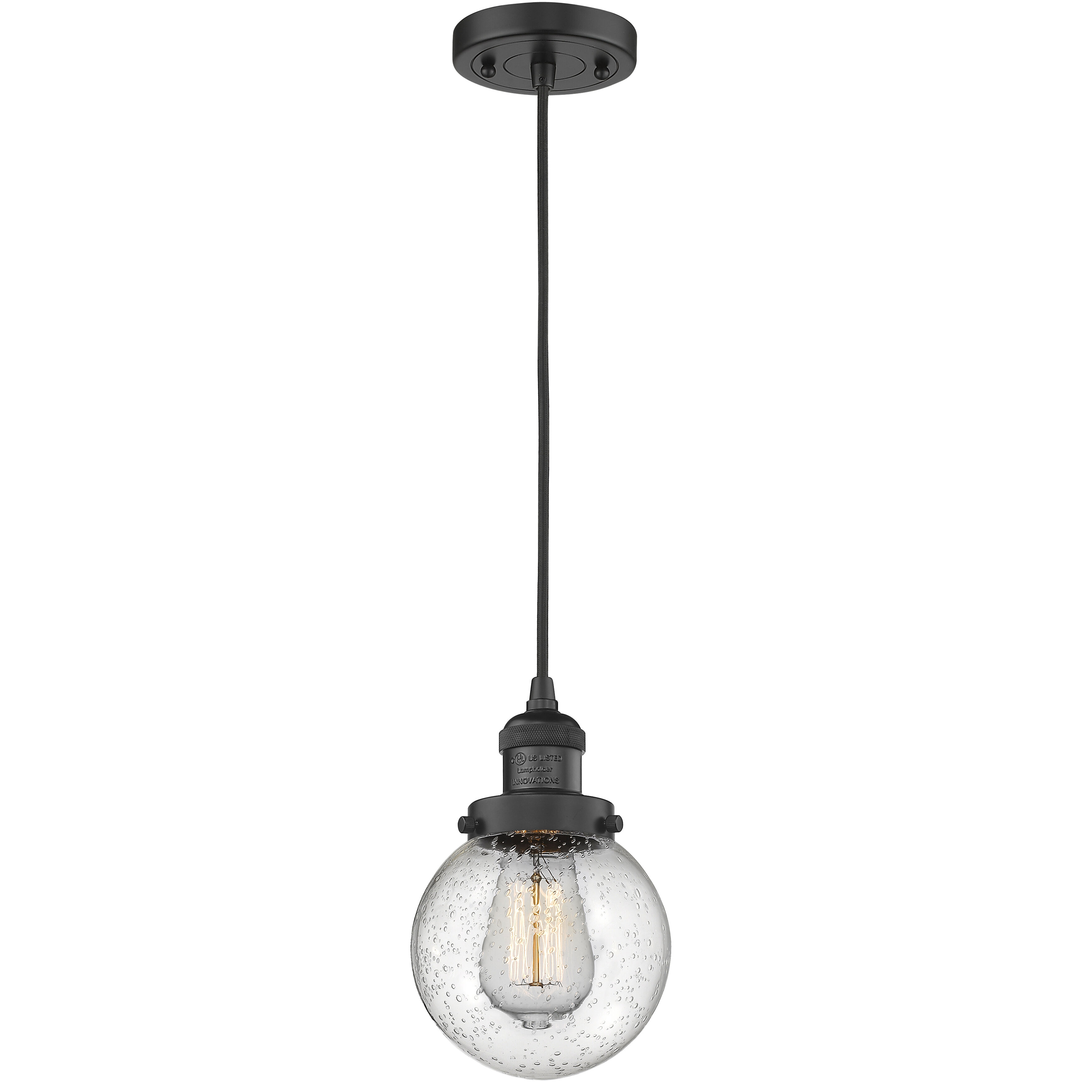 Franklin Restoration Beacon 1 Light 6 inch Matte Black Mini Pendant Ceiling Light in Incandescent, Seedy, Franklin Restoration