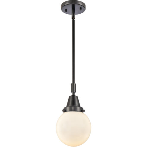 Franklin Restoration Beacon LED 6 inch Matte Black Mini Pendant Ceiling Light in Matte White Glass