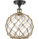 Ballston Large Farmhouse Rope LED 10 inch Black Antique Brass Semi-Flush Mount Ceiling Light in Clear Glass with Brown Rope, Ballston