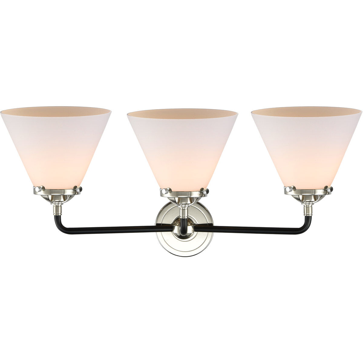 Nouveau Large Cone LED 26 inch Black Polished Nickel Bath Vanity Light Wall Light in Matte White Glass, Nouveau