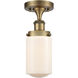 Dover 1 Light 6.5 inch Brushed Brass Semi-Flush Mount Ceiling Light in Matte White Glass