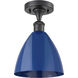 Edison Plymouth Dome 1 Light 8 inch Matte Black Semi-Flush Mount Ceiling Light in Blue