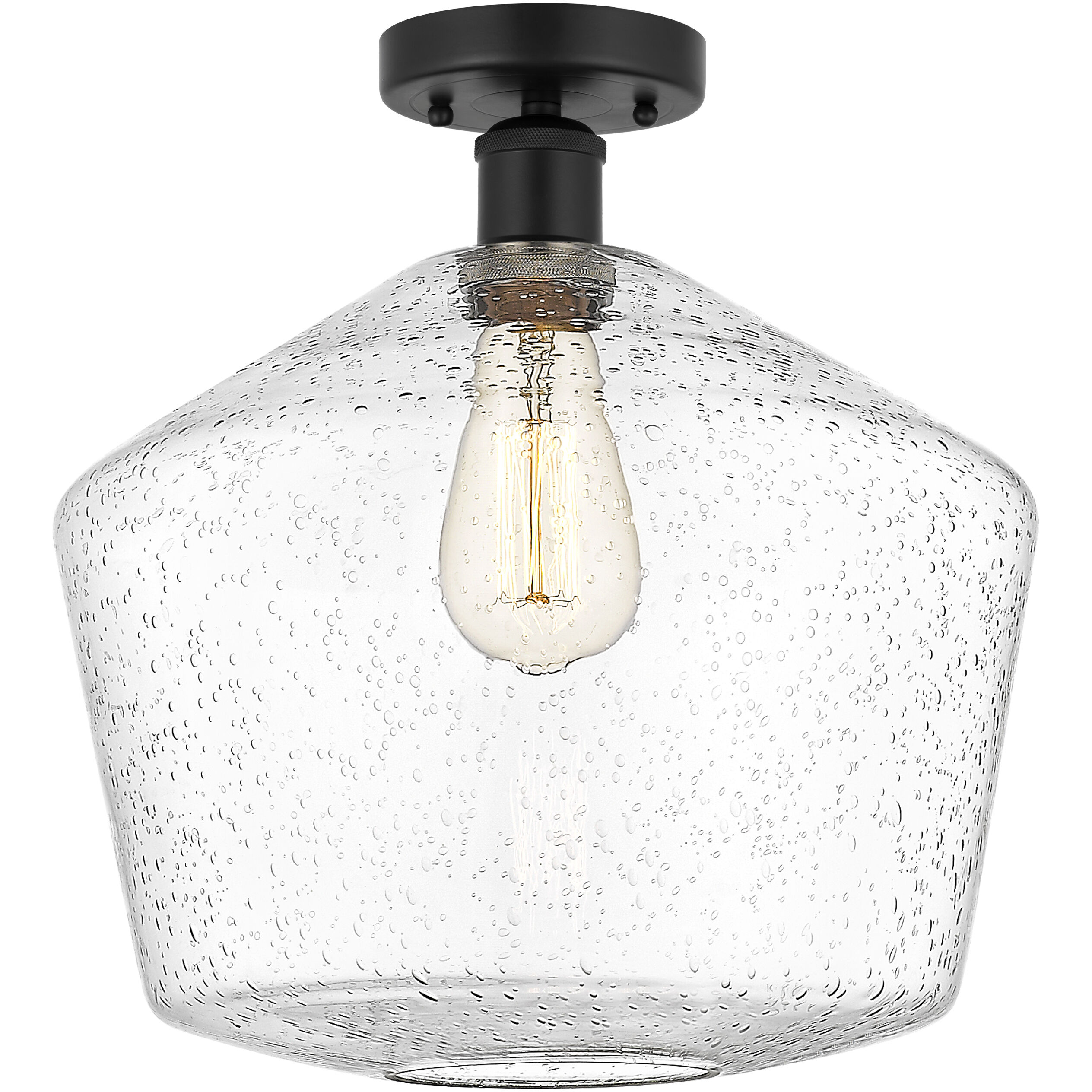 Edison Cindyrella 1 Light 12 inch Matte Black Semi-Flush Mount Ceiling Light in Seedy Glass