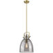 Newton Bell 1 Light 10 inch Brushed Brass Mini Pendant Ceiling Light in Light Smoke Glass