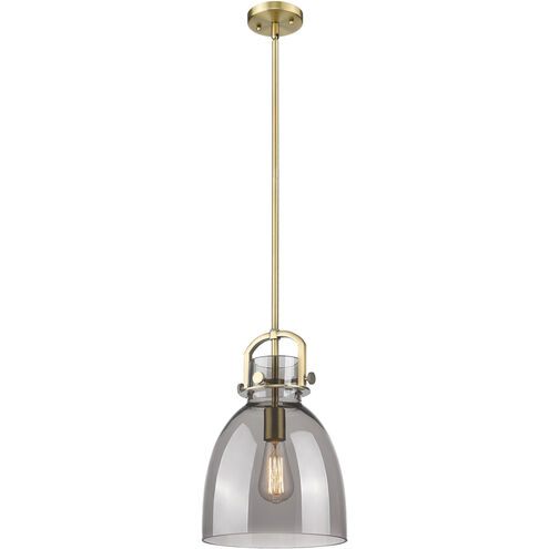 Newton Bell 1 Light 10 inch Brushed Brass Mini Pendant Ceiling Light in Light Smoke Glass