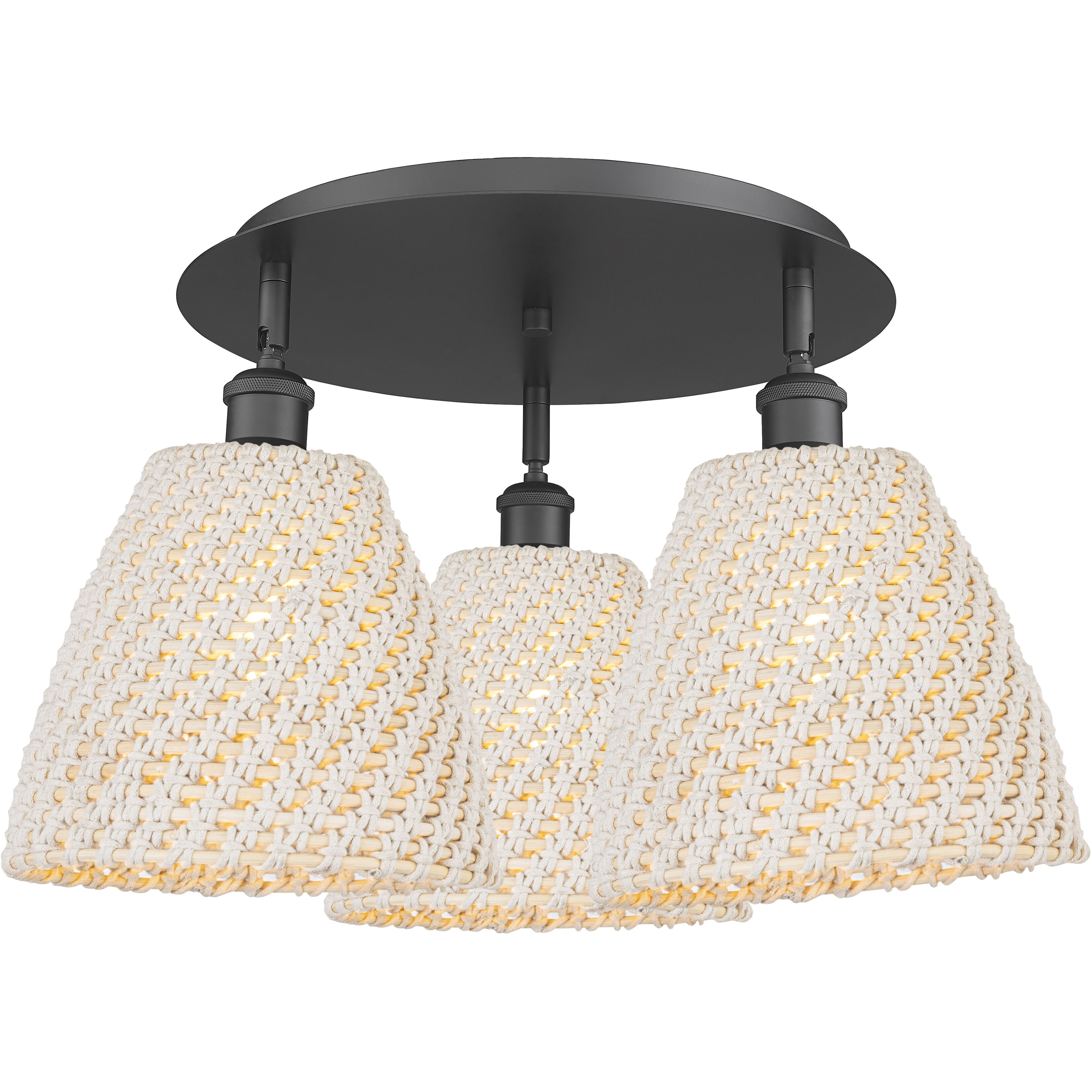 Ballston Bristol Natural 3 Light 20.75 inch Matte Black Flush Mount Ceiling Light