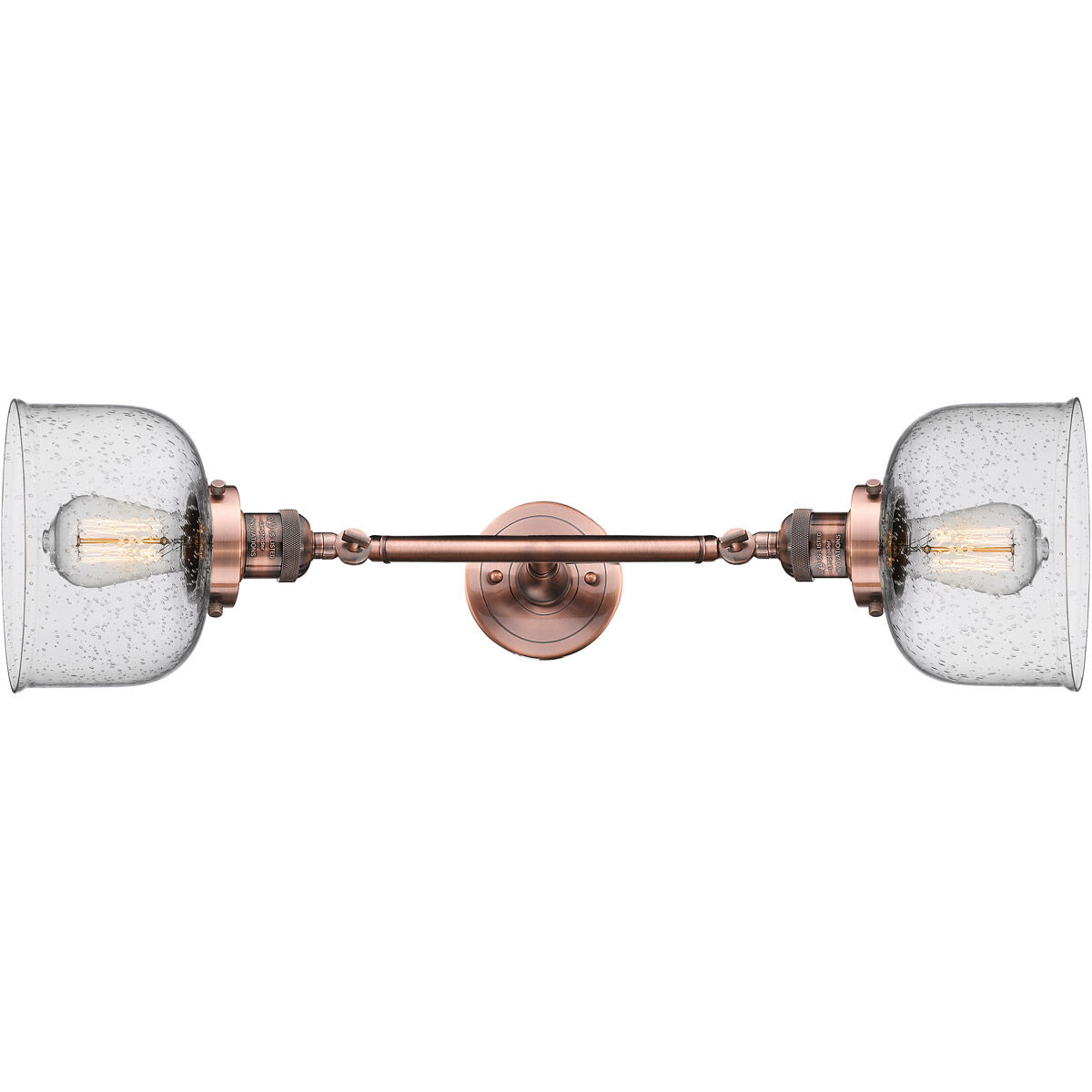 Franklin Restoration Large Bell 2 Light 19 inch Antique Copper Bath Vanity Light Wall Light in Seedy Glass, Franklin Restoration