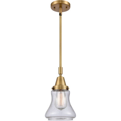 Franklin Restoration Bellmont LED 7 inch Brushed Brass Mini Pendant Ceiling Light in Seedy Glass