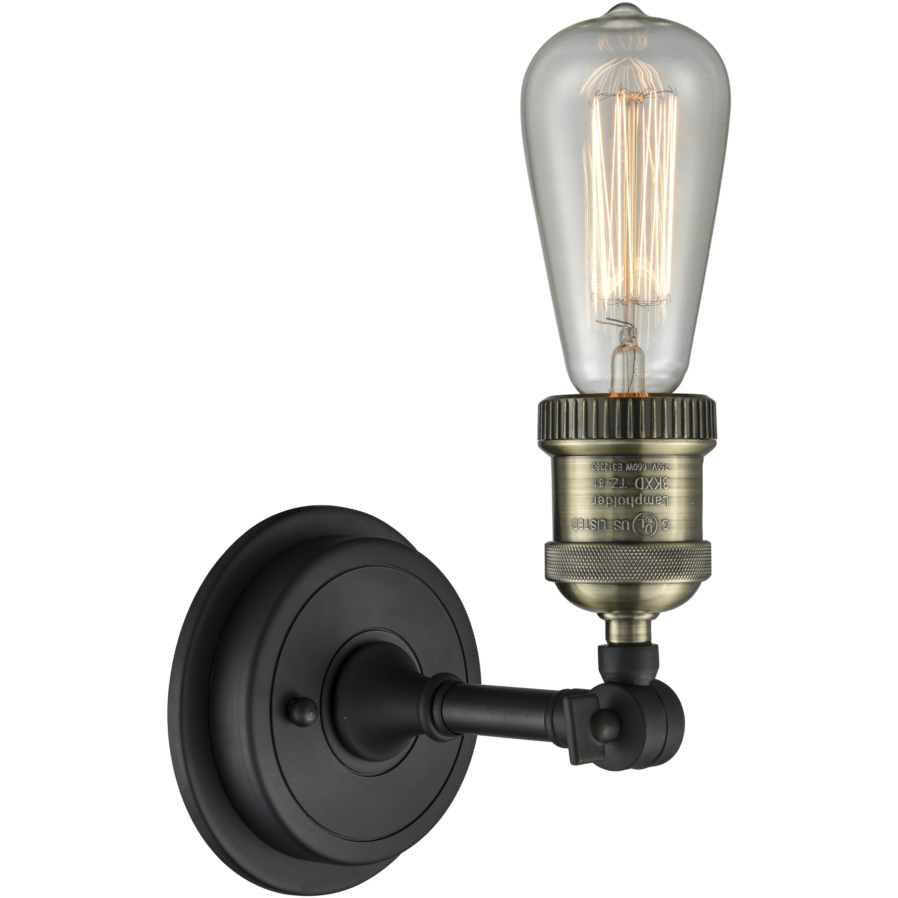 Bare Bulb Sconce Wall Light in Black Antique Brass