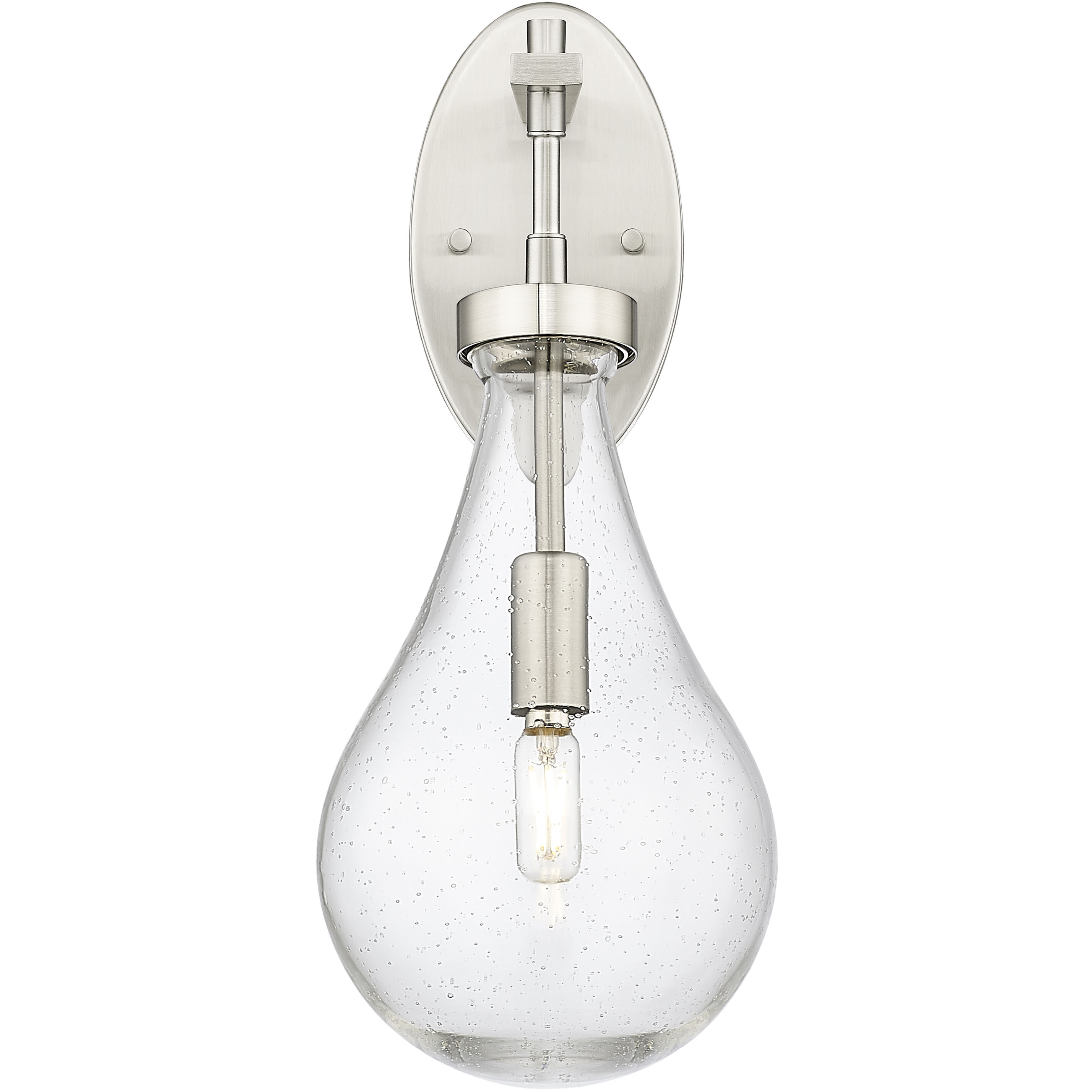 Downtown Urban Owego Armed Sconce Wall Light in Satin Nickel, Seedy