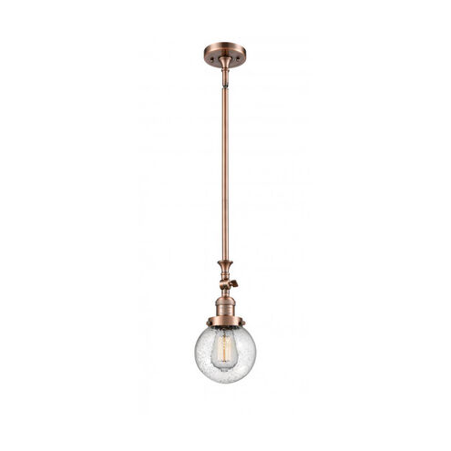 Franklin Restoration Beacon 1 Light 6 inch Antique Copper Mini Pendant Ceiling Light in Seedy Glass, Franklin Restoration