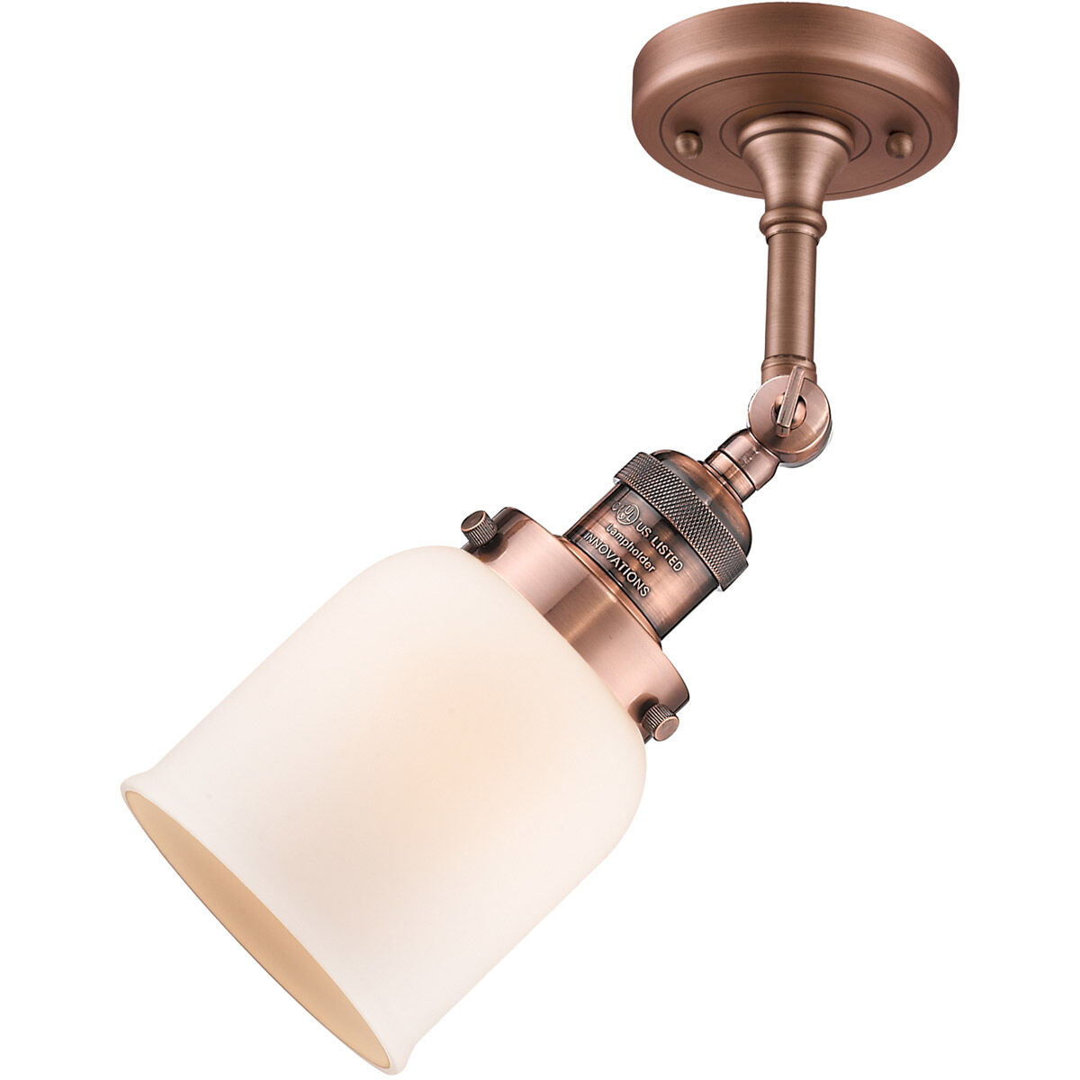 Franklin Restoration Small Bell 1 Light 5 inch Antique Copper Semi-Flush Mount Ceiling Light in Matte White Glass, Franklin Restoration